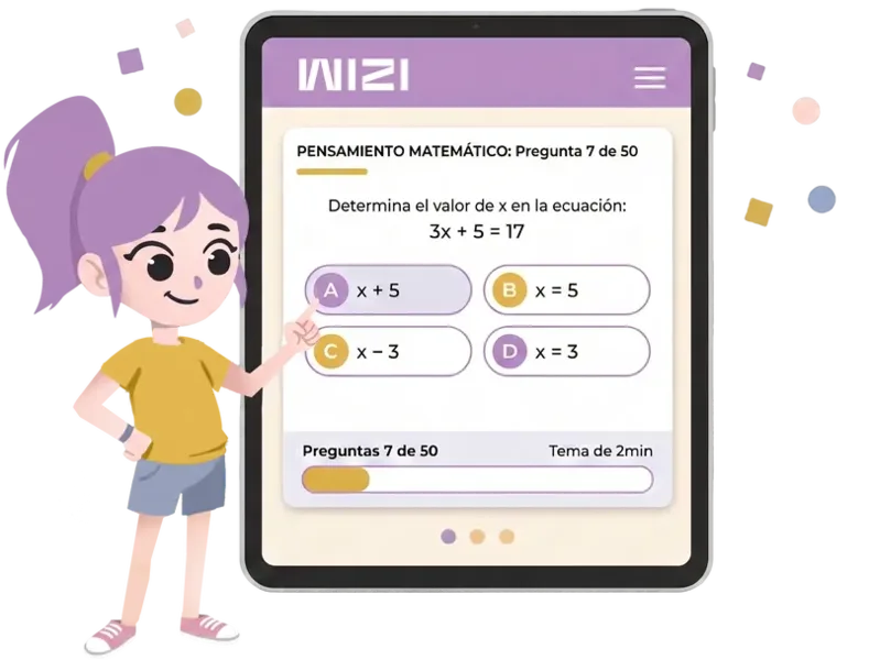 Estudiante usando la app WIZI para preparar la prueba EXANI-II